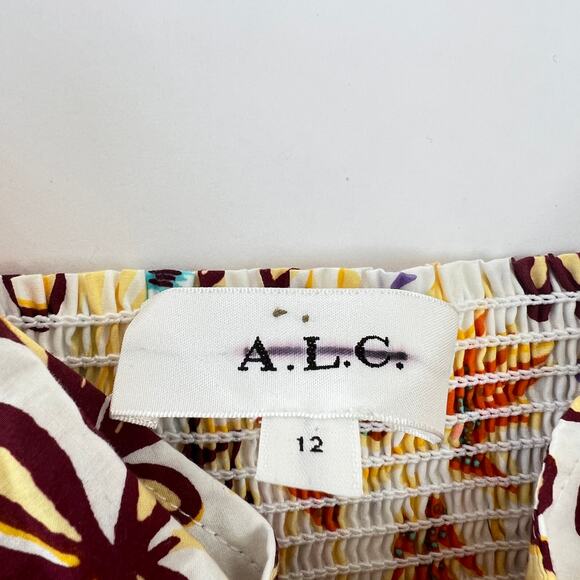 A.L.C  A-Line Midi Dress White Multi Lilah Print Flounce Hem Size 12 - Picture 6 of 8